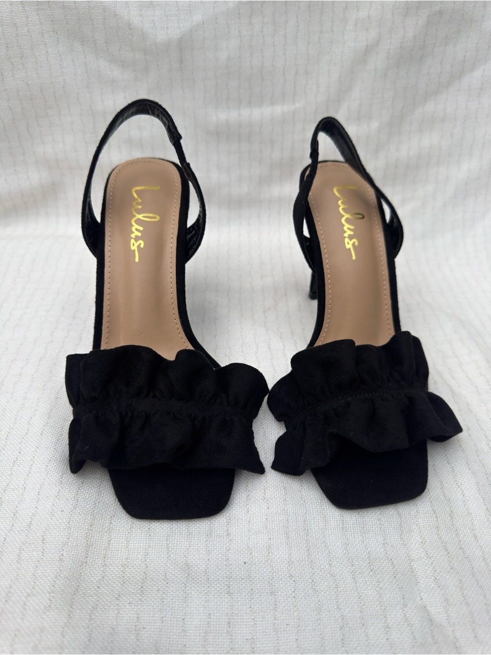 Lulu's Rosa Suede Ruffle Slingback Heels - Picture 5 of 12